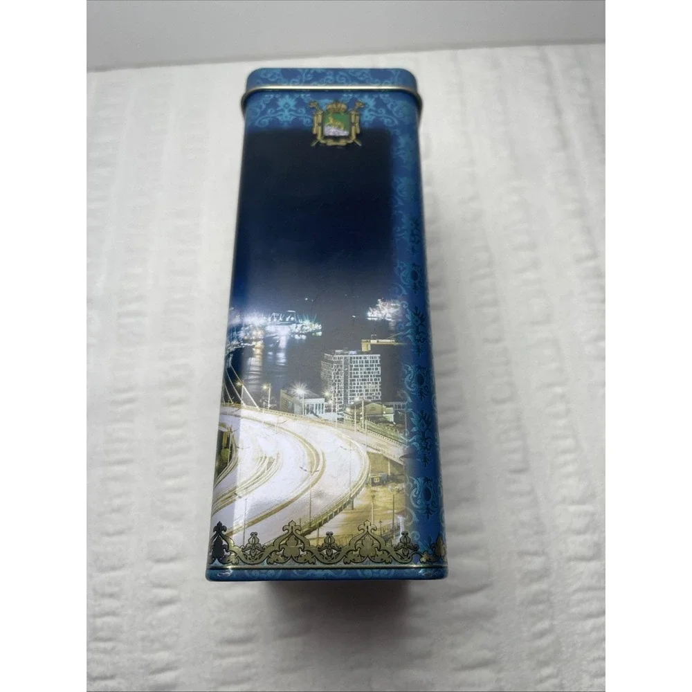 Vladivostok Russia Zolotoy Bridge Tea Tin Hinged Decorative Blue Souvenir Box